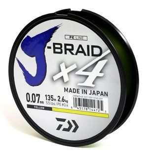 Шнур Daiwa J-Braid 4X 135м/2.6кг/0.07мм/#0.4 (12740-007)